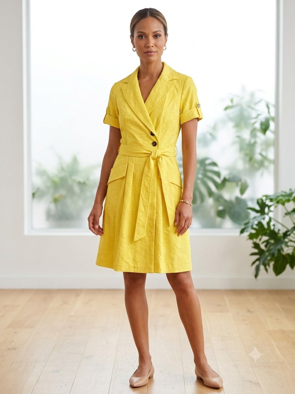 Liz Claiborne Bright Yellow Textured Dress
